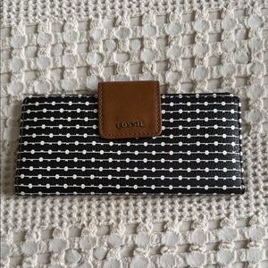 Fossil Black and White Dotted Card Holder with Tan Accent